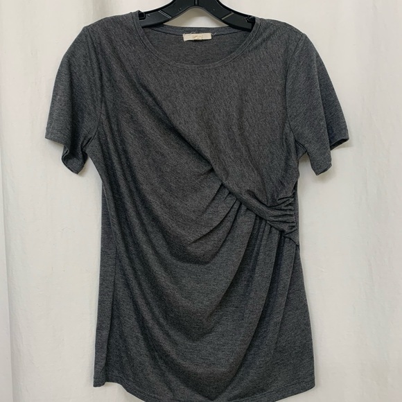 Tulle Tops - Anthro Tulle Ruched Gray Dual layer Tee - Med